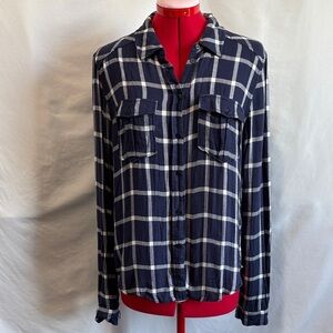 PAIGE Navy and White Plaid Button Down Shirt